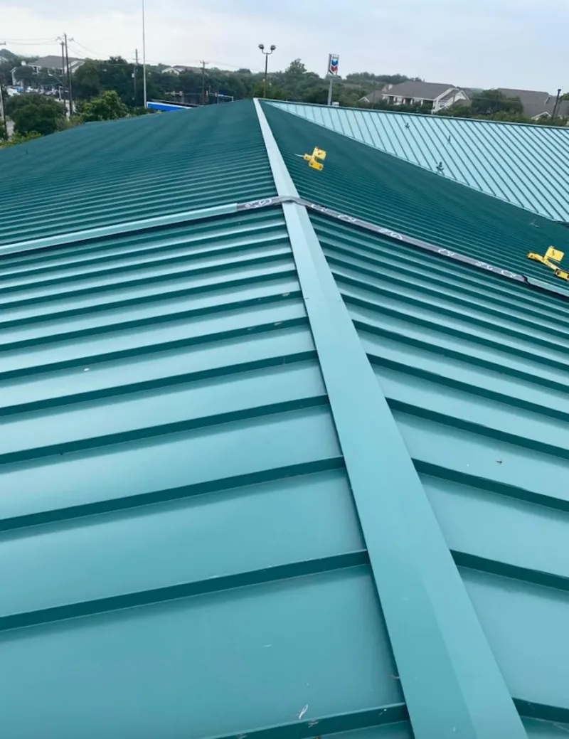 Green commercial metal roof ridge and valley for Metal Roof Repair in Alta Sierra